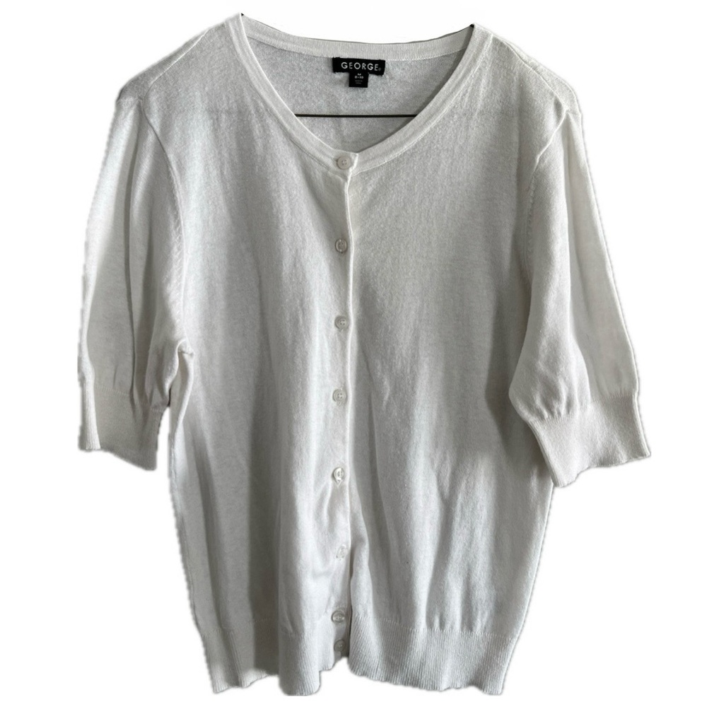 George Women Button Front Cardigan White Cotton Blend Size Medium 8-10